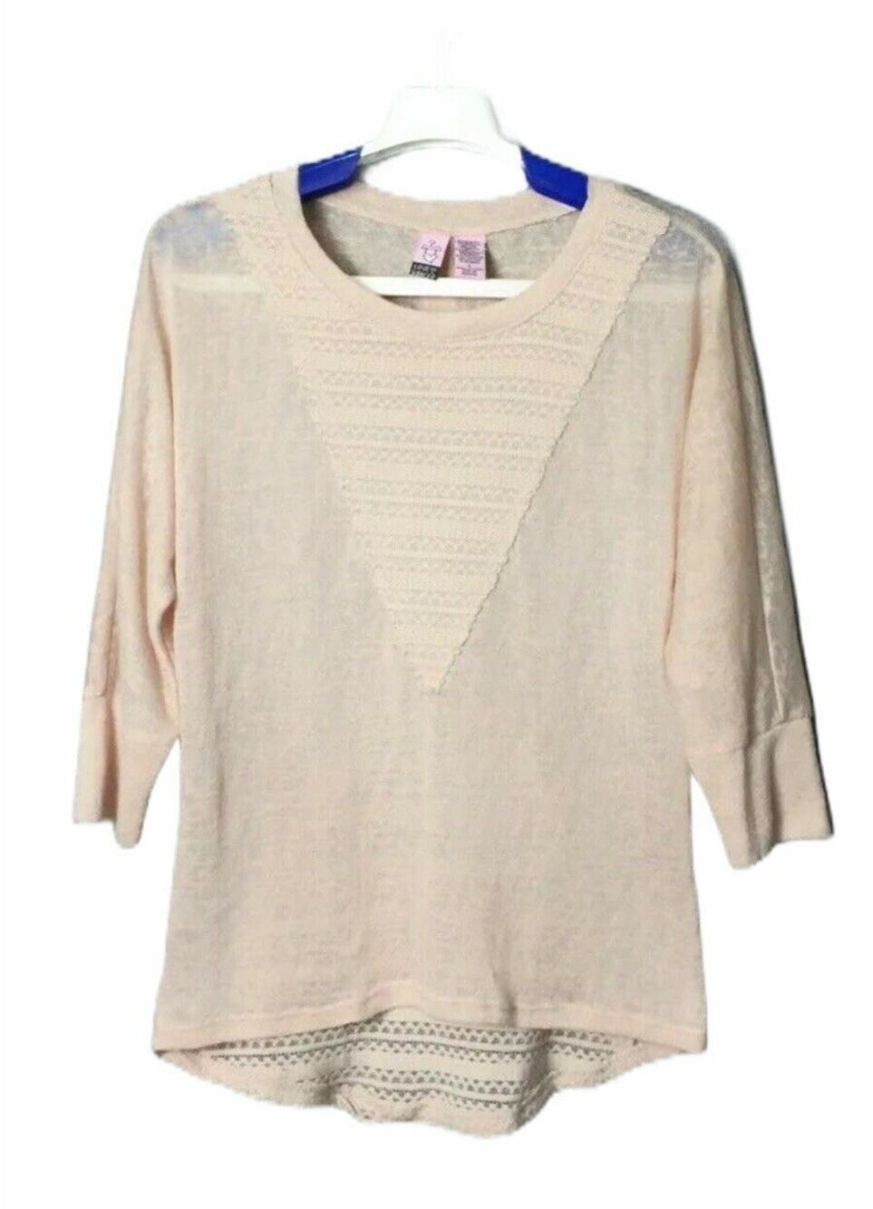 LOVE ON A HANGER Dolman Sleeve Lace Thin Knit Top Blouse Peach Hi-Low Small